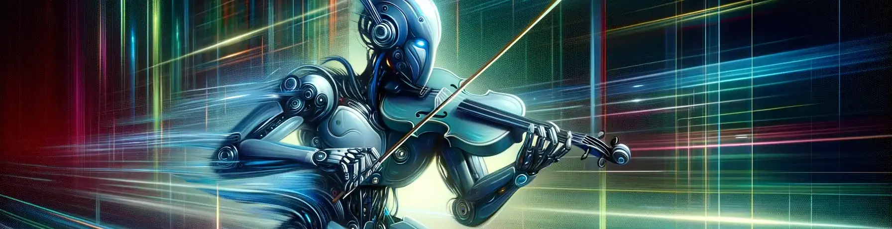 Futuristisches Gemälde eines Geige spielenden Roboters.